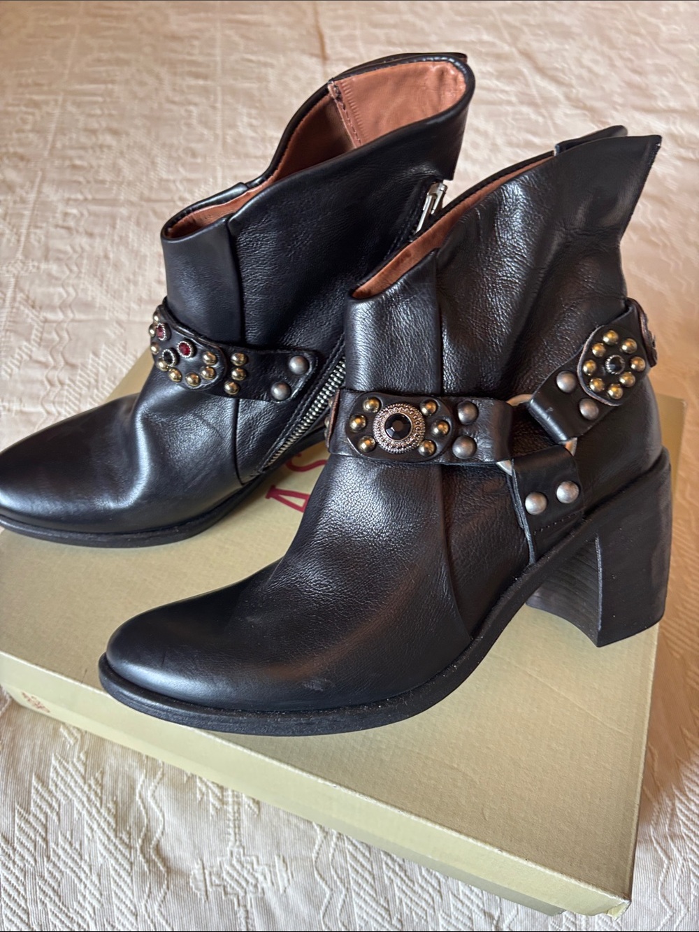 A.S.98 RORY BLACK Harness Studded zipper ankle boots EU 39 / US 8 1/2 BRAND NEW!